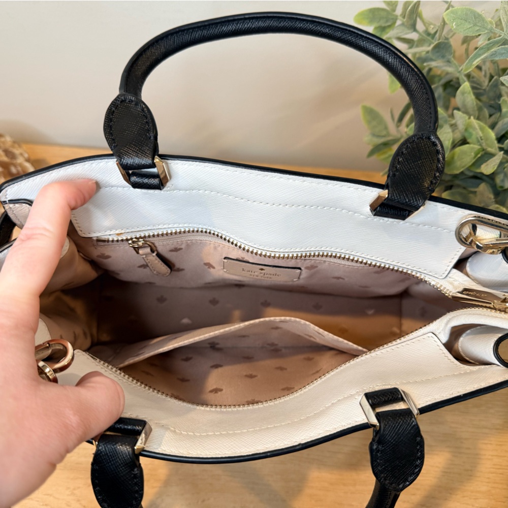 Kate Spade Colorblock Satchel Crossbody Black White Beige Gold - Picture 5 of 9